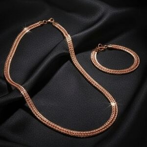Ion Plated Rose Gold Herringbone Necklace & Bracelet Set